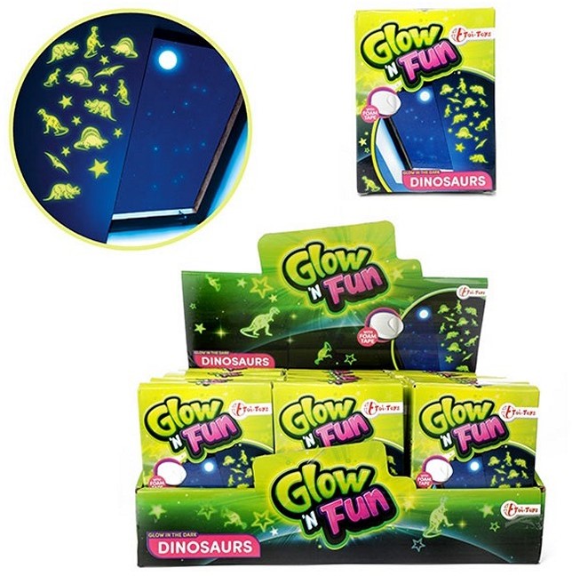 Glow N Fun Glow In The Dark Decostickers Dino 9X12cm W Display (24)