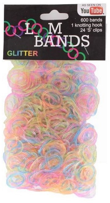 Zestaw Loom Bands Glitter 9,5 cm x 17 cm (600 gumek, narzędzie, S-clipy)