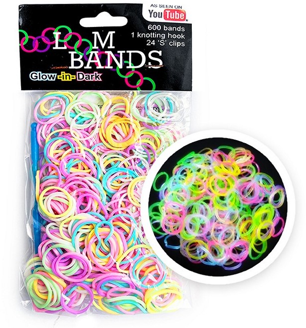 Zestaw Loom Bands Glow In The Dark (600 Gumek, Narzędzie Do Robienia + S-Clipy) 9,5 cm x 17 cm