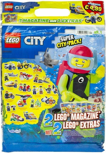 XL-BLINDBAG LEGO CITY SUPER CITY PACK! 24X37CM (2X MAGAZINES + 2X LEGO EXTRAS)